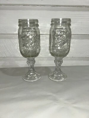 "Juego de 2 tarros de albañil bola cuello rojo copa de vino con vástago de copa de vino 9-1/8""" Foto 1 de 2