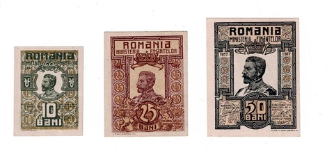 ROMANIA 10, 25, 50 bani Ferdinand 1917 fine UNC Cover