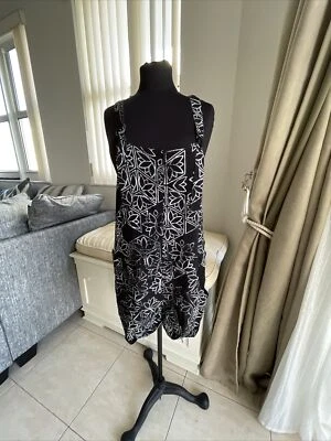 NUEVO CON ETIQUETAS MUDD Mameluco Boho con Tirantes Talla XL Negro Pantalones Cortos Mono Mameluco Bolsillos Foto 1 de 4