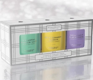 Candles HomeWorx by Slatkin & Co Set 3 Sea Lavender Sun Lemon Coastal Water Lily - Picture 1 of 7