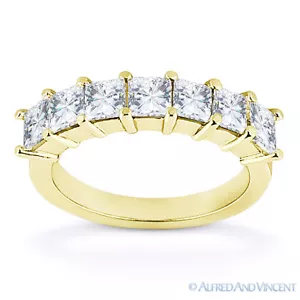 Quadratschliff Moissanit 14k Gelbgold Sieben Steine Jubiläumsring Ehering - Bild 1 von 3