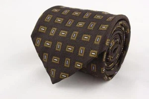 XMI UMBRIA Silk Tie. Brown w Blue and Gray Square Geometric - Picture 1 of 4