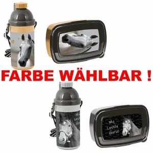 KINDER PAUSEN-SET PICKNICK-SET 2-TEILIG PFERD BROTDOSE + TRINKFLASCHE SCHULE SET - Bild 1 von 7