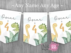 Personalised Birthday Party Decoration Banner Bunting Dinosaur 1st 2nd 3rd 4th - Picture 1 of 1