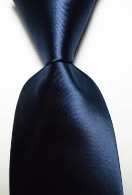 New Classic Solid Dark Blue JACQUARD WOVEN 100% Silk Men's Tie Necktie - Image 1 of 2