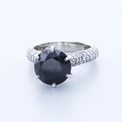 4 1/2ct Black  Round Cut Earth Mined Certified Diamonds 14k Gold Side-Stone Ring - Image 1 of 4
