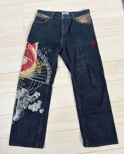 Pantalones de mezclilla para hombre Karakuri Tamashii Nishiki Koi Sakura Wafuu azul talla 34 - Imagen 1 de 6
