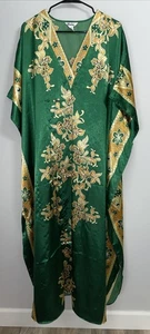 Winlar Damen langer Kaftan Mumu Satin grün Kleid fließend künstlerisch Einheitsgröße - Bild 1 von 5