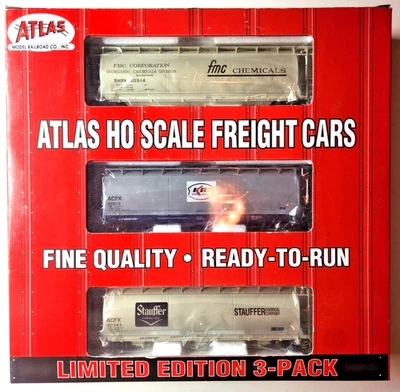 Atlas HO Scale #1120 ACF 3 Bay Cylindrical Hopper 3 Pack (Private Owners #1) - Image 1 of 4