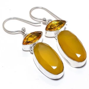 Pendiente de joyería de plata esterlina 925 hecho a mano de ónix amarillo,... - Imagen 1 de 5