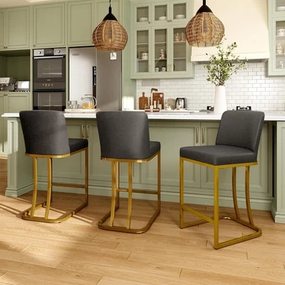 Set of 2/3/4 Leather Bar Stools w/ Back Support 24" Counter Height Kitchen Stool - Image 1 of 4