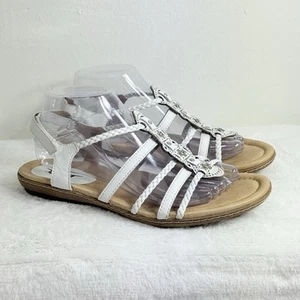 Earth Origins Open Toe Leather Strappy Sandals Womens Size 9B Bluff White - Picture 1 of 10