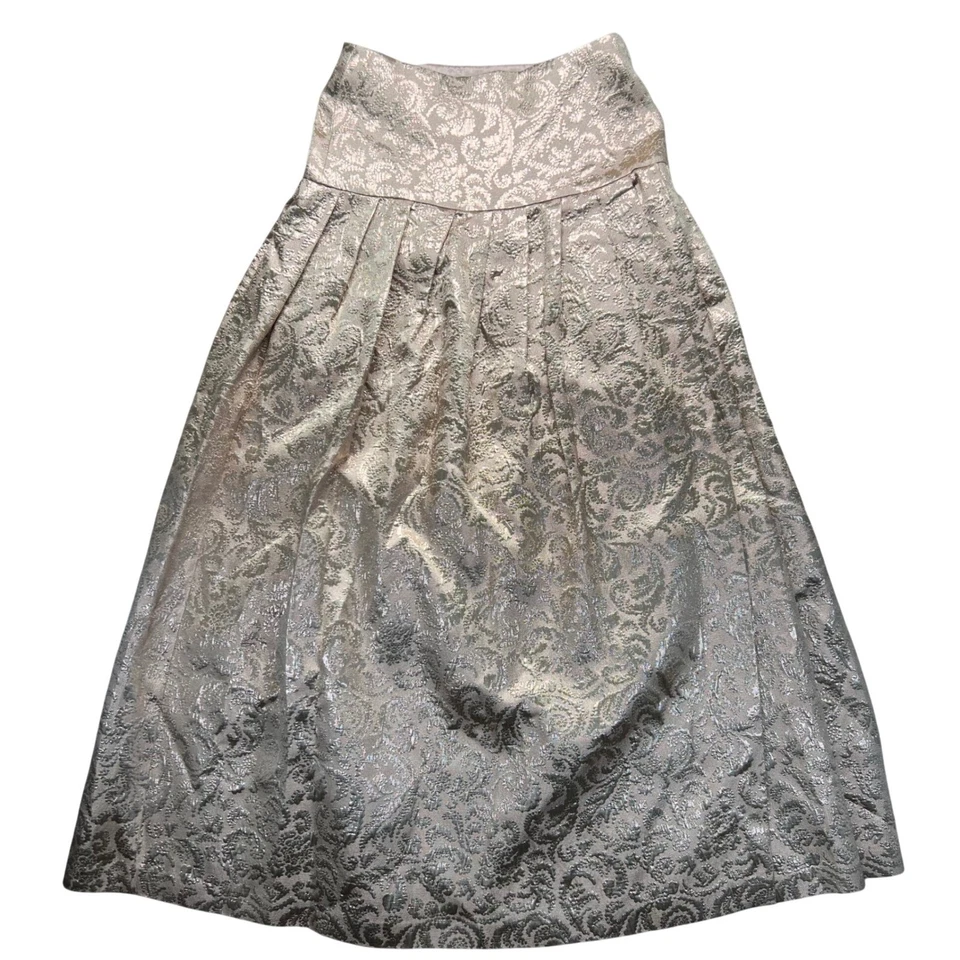 Saia maxi Bebe rosa delicada floral metálica brocado elegante formal noite GLAM - Imagem 1 de 4