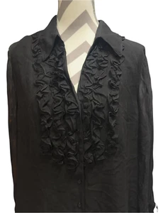 Coldwater Creek Black 100% Silk Blouse – Sheer Sleeves – Women’s XL Dressy Top - Picture 1 of 6