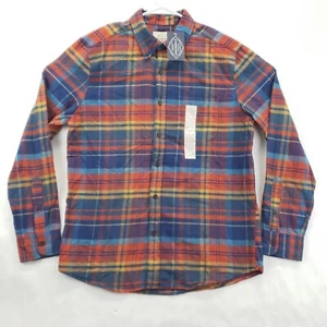 NEW St John's Bay Flannel Shirt Mens Medium Blue Orange Super Soft Button-Down - Picture 1 of 12