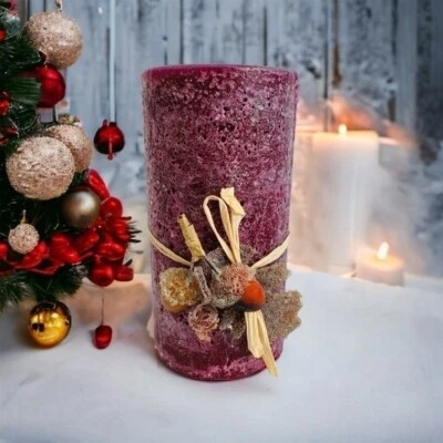 Pillar Holly Berry Acorn Wax Candle Christmas Holiday Decor New - image 1 of 4