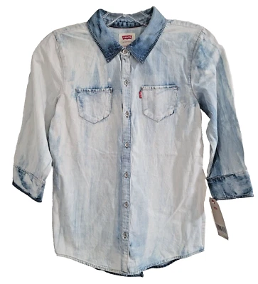 Camisa Levi’s Niñas Botón Lavado Claro Deni Abotonada Manga Larga Abertura Trasera Talla L Foto 1 de 4
