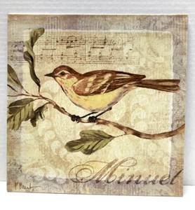 12" x 12" Metal/Tin Picture/Sign Bird on branch with Minuet and Musical Notes - Picture 1 of 22