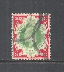 GREAT BRITAIN SCOTT 138 USED FINE - 1902 1sh CARMINE & DULL GREEN ISSUE (E) - Picture 1 of 2