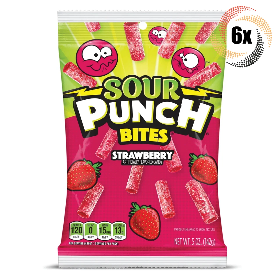 Sour Punch Bites Strawberry Bags 5oz (pack of 24)