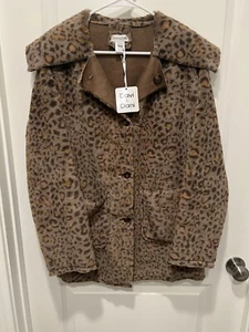 Davi & Dani button up leopard print fleece NWT Size Large - Picture 1 of 5