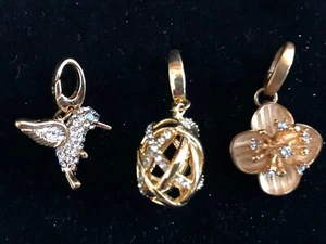 lot of 3 SPARTINA 449 charms pendants gold-plate with crystals egg, bird, flower - Picture 1 of 7