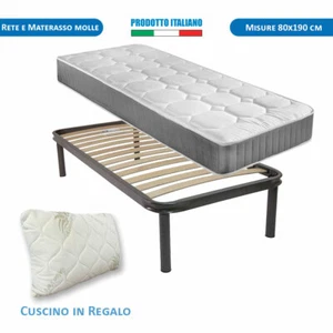 Rete in ferro a doghe e Materasso rigido 80x190 a molle Bonnel in acciaio - Foto 1 di 10