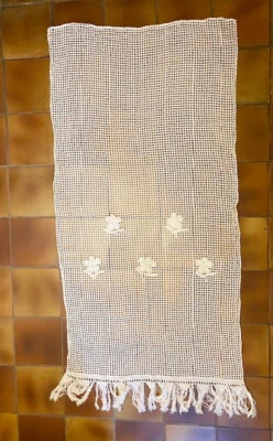 rideau/panneau ancien en crochet beige et franges 230x105 cms - Photo 1/4