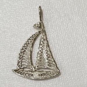 Sterling Silver 925 Filigree Sailboat Pendant- 1.5" X 1" - Picture 1 of 8
