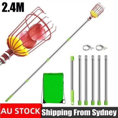 Telescoping Fruit Picker with Long Handle 2.4m Pole Fruit Picking Tool Storage - image 1 of 4