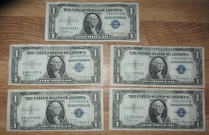 (5) consecutive mule notes 1935-A $1 bills currency - Picture 1 of 4