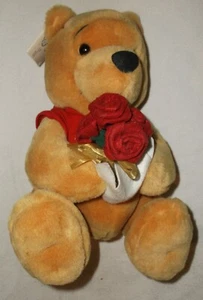 VALENTINE POOH WITH FLOWERS 12 IN STUFFED ANIMAL DISNEY STORE WALT DISNEY PLUSH - Picture 1 of 9