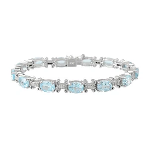 Oval Natural Sky Blue Topaz Gemstone Sterling Silver Tennis Bracelet 7" inches - Picture 1 of 6