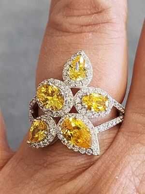 JCL Signed Ring Oval & Pear Cut Yellow 5.24CT Citrine 1.26CT White CZ Size 8 - Image 1 of 4