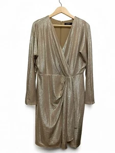 Lauren Ralph Lauren Gold Metallic Stretch Strick Cocktailkleid Damen Gr. 14 NEU - Bild 1 von 9