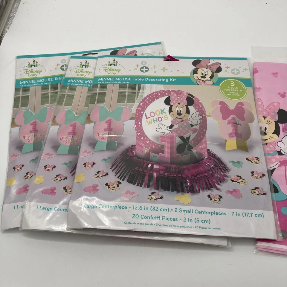 Kit de decoración de mesa de fiesta de primer cumpleaños para niños Disney Fun To Be One de 3 Minnie Mouse Foto 1 de 2