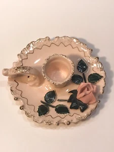 VINTAGE LEFTON PINK CERAMIC WITH PINK ROSE BUDS CANDLE HOLDER - Picture 1 of 6