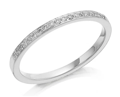 1.5mm 9ct White Gold Court Shape Wedding Band 0.10ct Round Diamond Eternity Ring — 第 1/4 张图片