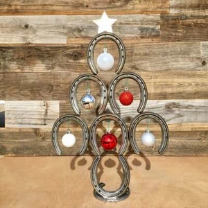 Mini Rustic Horseshoe Christmas Tree with Star and Ornaments - Downward - Picture 1 of 2