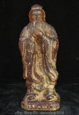 11.6 " Old Chinese Red Amber Carved Dynasty Kongzi Confucius scholar Statue - Image 1 of 4