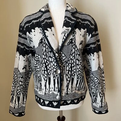 VTG 90s Tapestry Giraffe Jacket Blazer Womens Sz S Boho Artsy Streetwear Grunge - Image 1 of 4