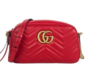 Gucci Red GG Matelasse Leather Small Marmont Crossbody Bag - Picture 1 of 10
