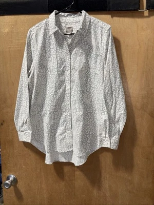 Camisa Chico's Mezcla Algodón Gris Estampado Animal Pana Abotonada Talla 2 Grande Foto 1 de 4