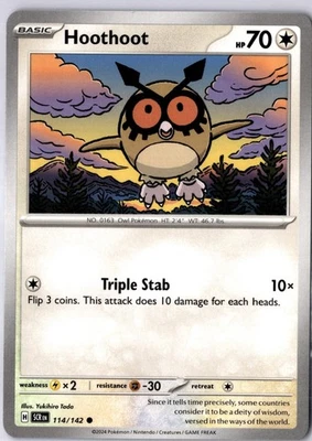 Hoothoot 114/142 Regular Common - SV07: Stellar Crown - Pokemon TCG Card NM - Image 1 of 2
