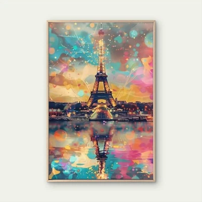 Vibrant Eiffel Tower Colorful Abstract Poster Premium Quality Choose Your Size - Image 1 of 4