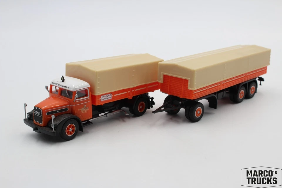 Herpa MAN F8 curtain-side drawbar truck "Hauser" No. 154277 1:87 /H25904 - Image 1 of 1