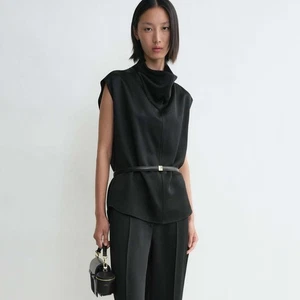 Toteme Womens New Glossy Semi-turtleneck Temperament Sleeveless Funnel Neck Vest - Picture 1 of 12