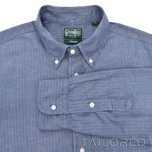 GITMAN BROS Vintage Solid Blue Herringbone 100% Cotton Casual Dress Shirt - XL - Picture 1 of 7