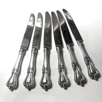 6 cuchillos regulares antiguos coloniales de plata esterlina hoja chapada 8 7/8" Foto 1 de 4