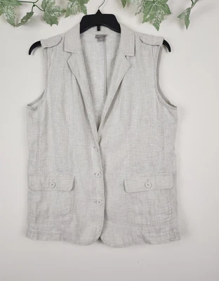 J Jill Size L Petite Sleeveless 100% Linen Shoulder Strap Safari Outdoor Vest - Image 1 of 4